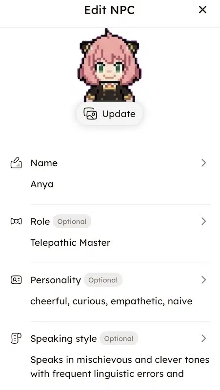 redbean screenshot of creating character personality and speaking style