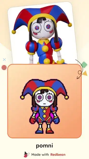 redbean pixel character created from the amazing digital circus