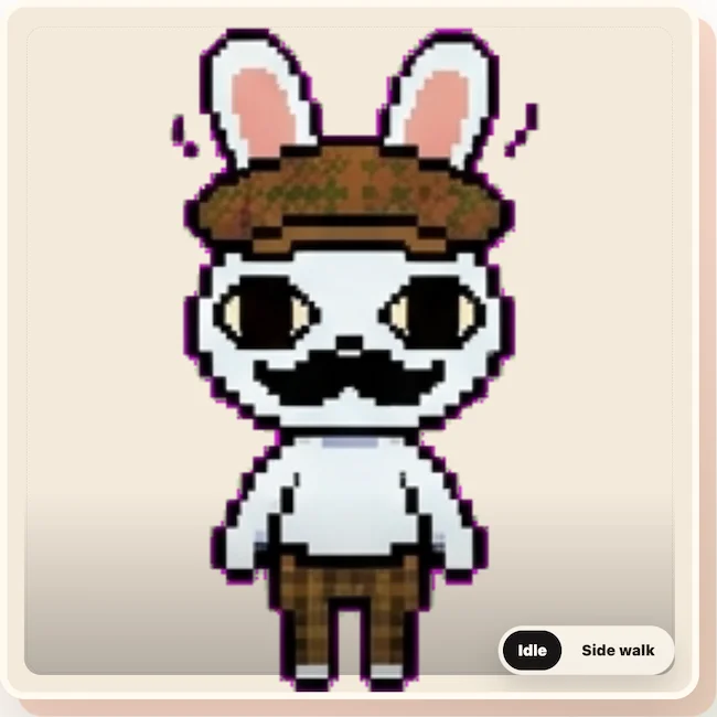 Barney the white rabbit from Animal Hospital in idle mode, created by a Redbean user