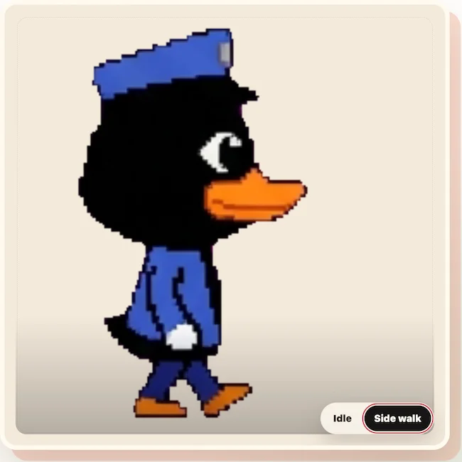 Officer Duckman in side walk mode, the duck-like Roblox Animal Hospital character