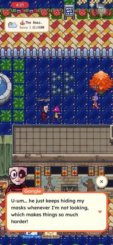 Redbean screenshot interaction between characters of digital circus in town