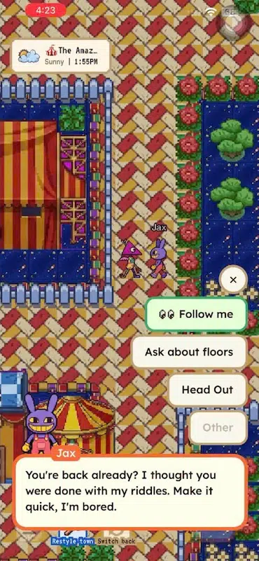 Redbean screenshot amazing digital circus character Jax is talking