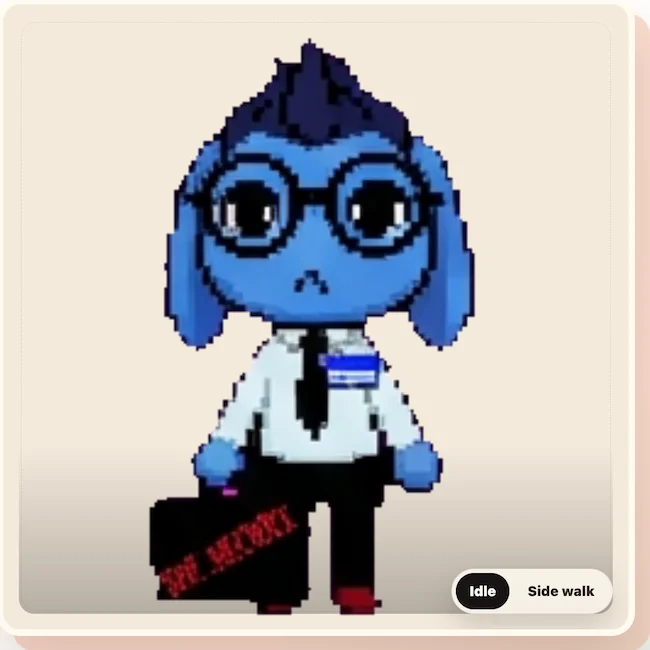 Ron from Accounting, a blue bunny pixel character recreated in Redbean