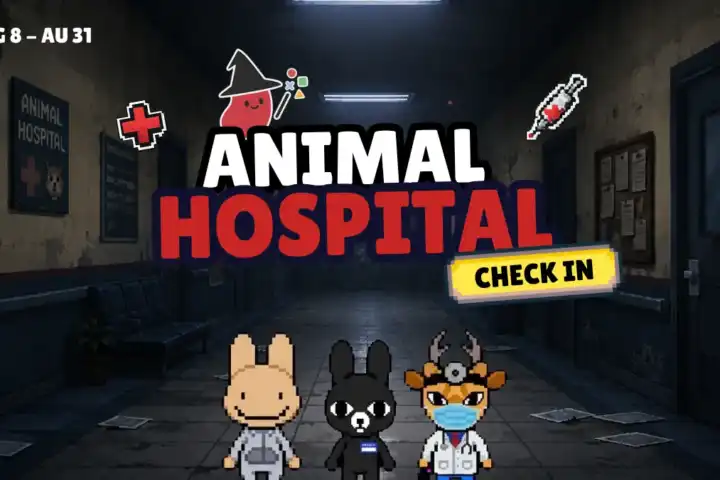 Animal Hospital Art Challenge 2026: Draw & Play Your OC in Redbean 4 Animal Hospital art challenge checkin with Redbean town, characters like Intern, Ratthew, Dr. Harlow