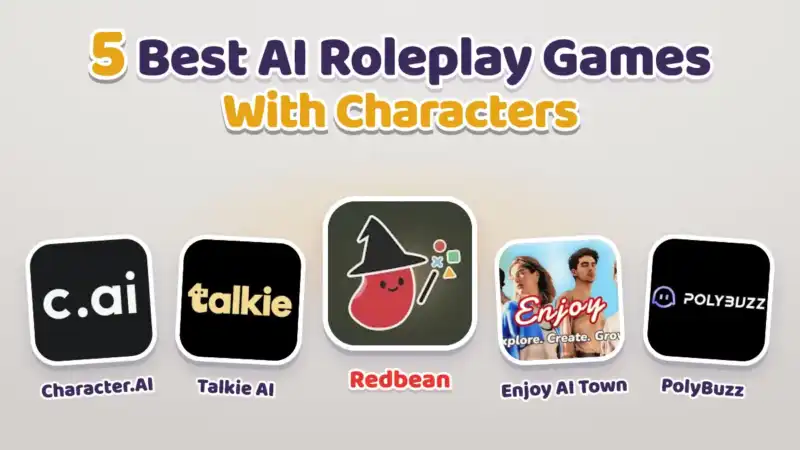 5 Best AI Roleplay Games With Characters Worth Playing In 2026 - iOS and Android 1 Top 5 AI roleplay games with characters worth playing in 2026 for iOS and Android, feature Character AI, Talkie AI, Redbean, Enjoy Ai Town, Polybuzz