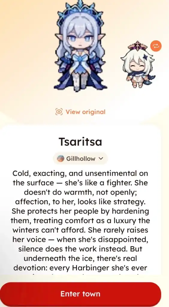 Genshin Impact Character Maker - Create Alive & Playable OC With Redbean 7 tsaritsa and paimon as her pet, recreated as pixel characters in redbean, with her detailed bio