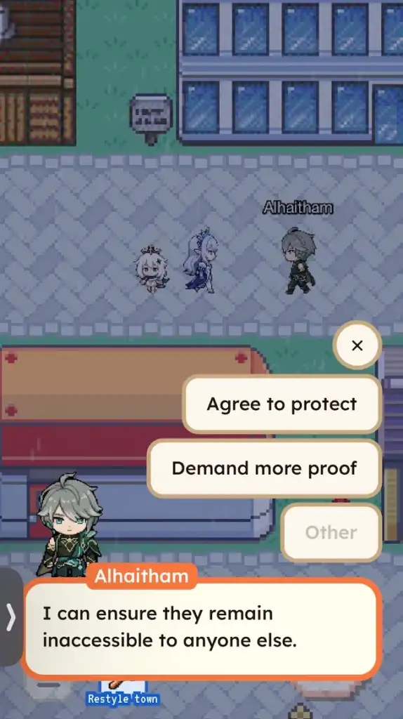 Genshin Impact Character Maker - Create Alive & Playable OC With Redbean 8 npc interaction in redbean town between tsaritsa and alhaitham