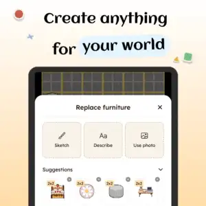 Redbean replace furniture screen with sketch, describe, and photo options