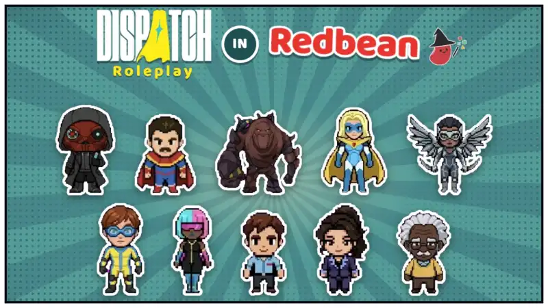 dispatch characters recreated as pixel characters for dispatch roleplay game experience outside the original game